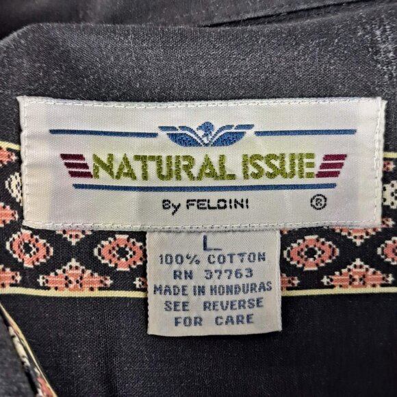 Natural Issue by Feldini Size Large Black Button Up Pattern Stripes Vintage EUC - Picture 8 of 10